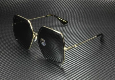 Pre-owned Gucci Gg0106s 001 Rectangular Square Black Grey Women's Sunglasses 56 Mm In Gray