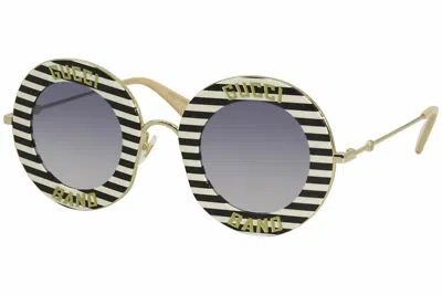 Pre-owned Gucci Gg0113s 008 Sunglasses Women's Black+white Striped-gold/blue Gradient Lens