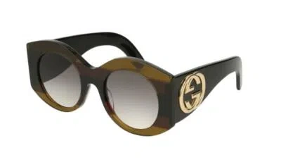 Pre-owned Gucci Gg0177s 003 Black Brown Urban Web Block Diva Flat Oversized Sunglasses In Gradient Lenses