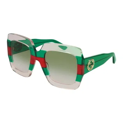 Pre-owned Gucci Gg0178s 001 Crystal Green Red Multicolor Square Sunglasses Authentic 54mm