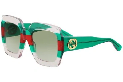 Pre-owned Gucci Gg0178s 001 Crystal Green Red Multicolor Square Women Sunglasses Authentic