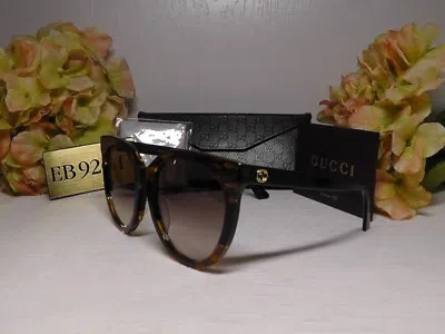Pre-owned Gucci Gg0179sa Havana/black Round Cat Eye Frame Sunglasses 55 19 145nib In Gray