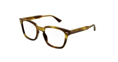 Pre-owned Gucci Gg0184o 010 Havana Square Unisex Eyeglasses In Clear