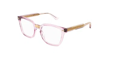 Pre-owned Gucci Gg0184o 013 Transparent Pink With Gold Stripe Square Unisex Eyeglasses In Clear