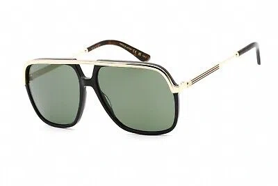 Pre-owned Gucci Gg0200s 001 Sunglasses Black Gold Frame Green Lenses 57mm