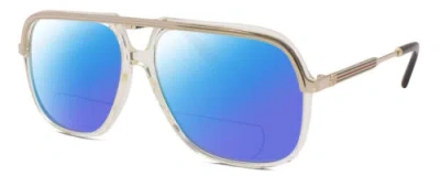 Pre-owned Gucci Gg0200s Mens Pilot Polarized Bifocal Sunglasses Yellow Gold 57mm 41 Opt. In Blue Mirror