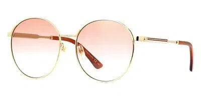 Pre-owned Gucci Gg0206sk 004 Sunglasses Gold Frame Orange Gradient Lenses 58mm In Pink