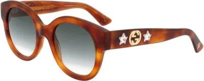 Pre-owned Gucci Gg0207s 003 Havana Star Diva Sunglasses Sonnenbrille Green Gradient Lenses