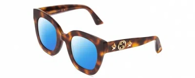 Pre-owned Gucci Gg0208s Womens Oversized Polarized Sunglasses In Tortoise Havana Gold 49mm In Blue Mirror Polar