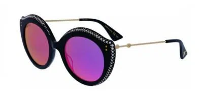 Pre-owned Gucci Gg0214s 002 Lips Crystal Strass Gold Black / Multi Color Mirror Sunglasses In Purple
