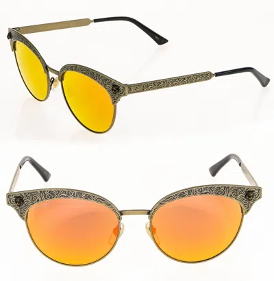 Pre-owned Gucci Gg0220s Brass Bronze Filigree Orange Wild Cat Stud Sunglasses 0220 001 In Red