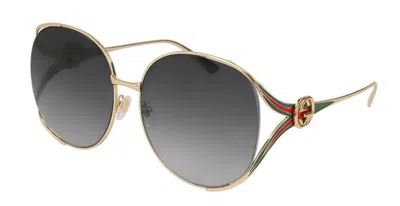 Pre-owned Gucci Gg0225 S 001 Gold/grey Oversized Round Women's Sunglasses In Gray