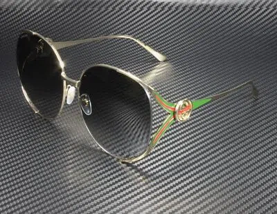 Pre-owned Gucci Gg0225s 001 Fork Gold Grey 63 Mm Women's Sunglasses In Gray