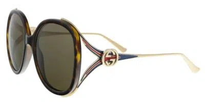 Pre-owned Gucci Gg0226s 002 Havana & Gold Round Oversized Sunglasses Gafas De Sol Size 56 In Brown Lenses