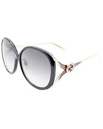 Pre-owned Gucci Gg0226sk Designer Sunglasses In Black/gold/gray Gradient 60mm Women's Oval