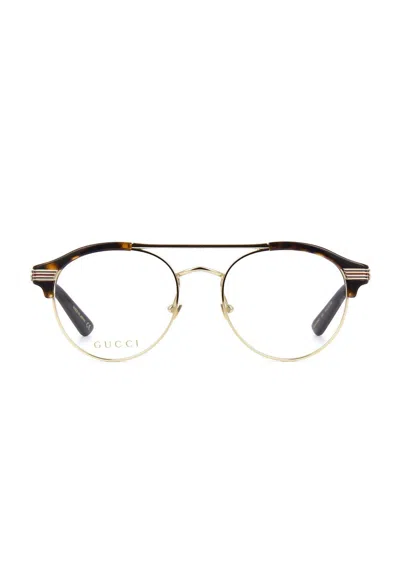 Pre-owned Gucci Gg02890 Optical Glasses - Gold Metal & Havana Acetate