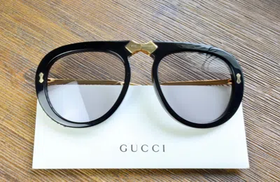 Pre-owned Gucci Gg0307s 56mm Foldable Aviator Sunglasses In Black W.crystals & Clear Lens