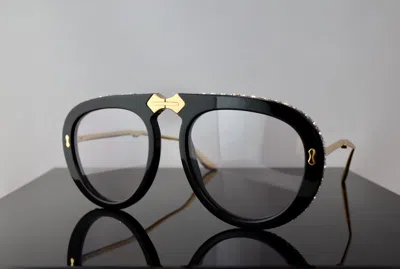 Pre-owned Gucci Gg0307s Black Foldable Sunglasses Clear Lens With Crystals 100% Uv