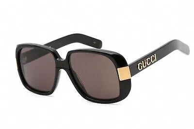 Pre-owned Gucci Gg0318s 005 Sunglasses Black Gold Frame Grey Smoke Lenses 51mm In Gray