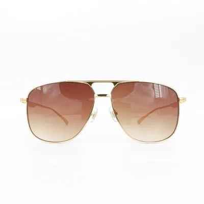 Pre-owned Gucci Gg0336 Aviator Sunglasses Gold Brown Os
