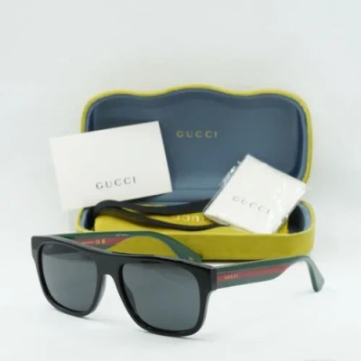 Pre-owned Gucci Gg0341s 001 Black And Green With Red Stripe/grey 56-17-150 Sunglasses In Gray