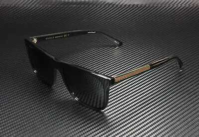 Pre-owned Gucci Gg0381s 007 Rectangular Sqr Black Crystal Black Grey 57mm Men's Sunglasses In Gray