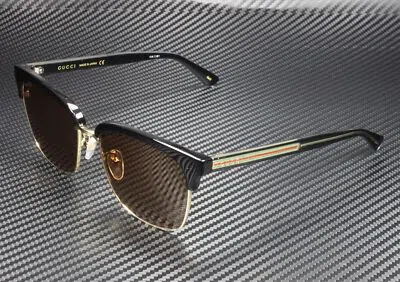 Pre-owned Gucci Gg0382s 002 Rectangular Square Black Brown 56 Mm Men's Sunglasses