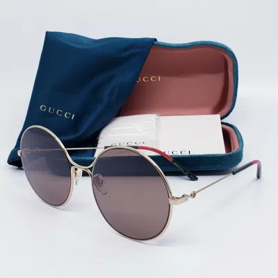Pre-owned Gucci ? Gg0395s 002 Gg Logo Gold/brown Metal Round Sunglasses Authentic