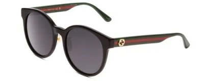 Pre-owned Gucci Gg0416sk Women's Round Sunglasses In Black Red Stripe Green Gold/grey 55mm In Gray