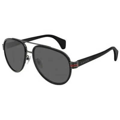 Pre-owned Gucci Gg0447s - 001 Unisex Designer Pilot Sunglasses Black / Grey Polarized 58mm In Gray