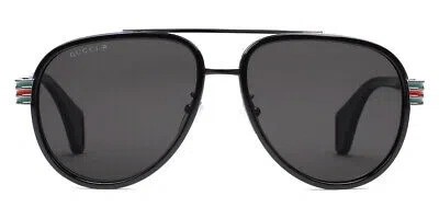 Pre-owned Gucci Gg0447s Sunglasses Men Black / Grey Polarized Aviator 58mm & Authentic In Gray