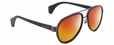 Pre-owned Gucci Gg0447s Unisex Pilot Polarized Sunglasses Black Gunmetal 58 Mm 4 Options In Red Mirror Polar