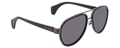Pre-owned Gucci Gg0447s Unisex Pilot Sunglasses Black Gunmetal Green/polarized Grey 58mm In Gray