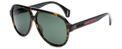Pre-owned Gucci Gg0463s-003 Unisex Aviator Sunglasses In Havana Brown Black Red/green 58mm