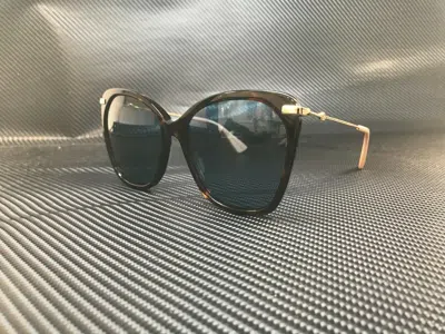 Pre-owned Gucci Gg0510s 004 Round Oval Havana Blue Women's Sunglasses 56 Mm
