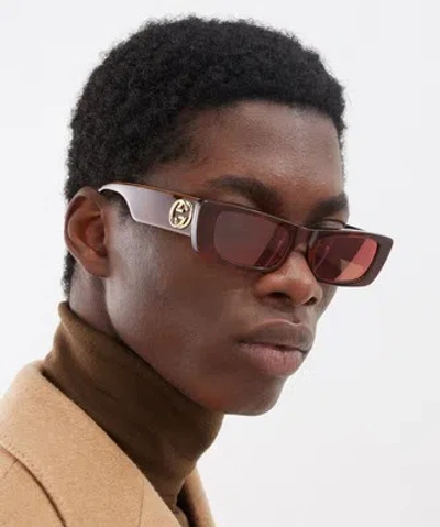 Pre-owned Gucci Gg0516s - 015 Havana Red Mirror Sunglasses