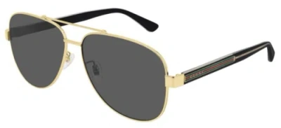 Pre-owned Gucci Gg0528s-006 Aviator Gold In Gray