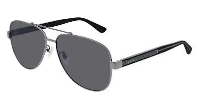 Pre-owned Gucci Gg0528s-007-63 Ruthenium - Crystal - Grey Polarized In Gray