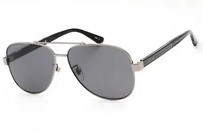 Pre-owned Gucci Gg0528s 007 Sunglasses Ruthenium Frame Grey Lenses 63mm In Gray