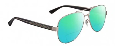 Pre-owned Gucci Gg0528s Pilot Polarized Bifocal Sunglasses Ruthenium Silver 63 Mm 41 Opt In Green Mirror