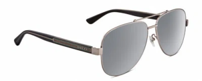 Pre-owned Gucci Gg0528s Pilot Sunglasses Ruthenium Silver Black Crystal/polarized Grey In Gray