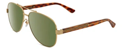 Pre-owned Gucci Gg0528s Unisex Pilot Designer Sunglasses Gold Tortoise Havana/green 63mm