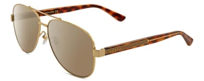Pre-owned Gucci Gg0528s Unisex Pilot Polarized Sunglasses Gold Tortoise Havana 63mm 4opt In Amber Brown Polar
