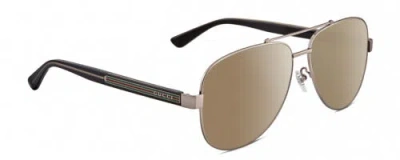 Pre-owned Gucci Gg0528s Unisex Pilot Polarized Sunglasses Ruthenium Silver 63mm 4 Option In Amber Brown Polar