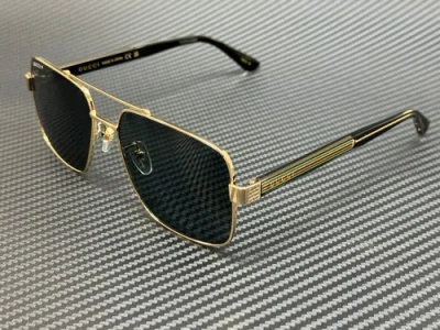 Pre-owned Gucci Gg0529s 005 Gold Smoke Polarized Men's Extra Large 60 Mm Sunglasses In Gray