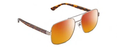 Pre-owned Gucci Gg0529s Unisex Pilot Polarized Sunglasses Ruthenium Tortoise 60mm 4 Opt. In Red Mirror Polar