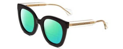 Pre-owned Gucci Gg0564s Women Cateye Polarized Bi-focal Sunglasses Black Crystal Gold 51mm In Green Mirror