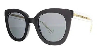 Pre-owned Gucci Gg0564s Women Cateye Sunglasses In Gloss Black Crystal Gold/grey Blue 51mm In Gray