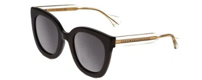 Pre-owned Gucci Gg0564s Women Cateye Sunglasses In Gloss Black Crystal Gold/grey Blue 51mm In Gray