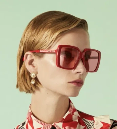 Pre-owned Gucci Gg0567san-005 Red Sunglasses